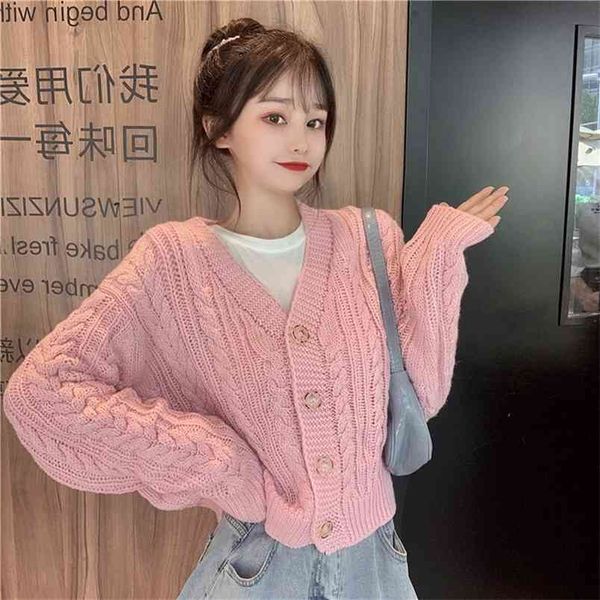 

spring autumn women's sweater japanese v-neck twist lazy long sleeve cardigan loose all-match coats ll803 210506, White