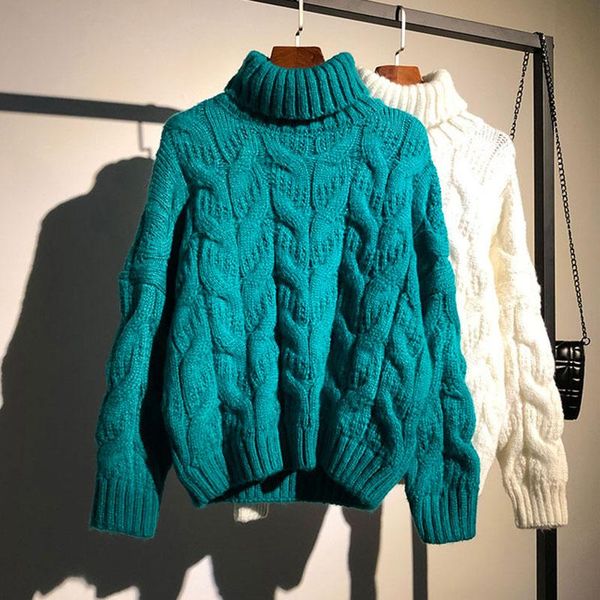 

women's sweaters lucyever turtleneck 2021 autumn winter korean style loose knitted pullovers vintage thicken casual sweater, White;black