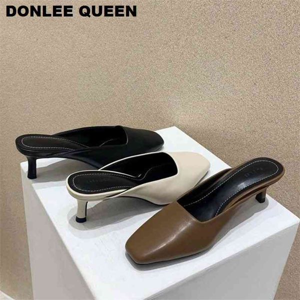 

thin high heel slippers shoe slip on slides brand elegant mule shoe fashion square toe slipper sandalias mujer 210619, Black