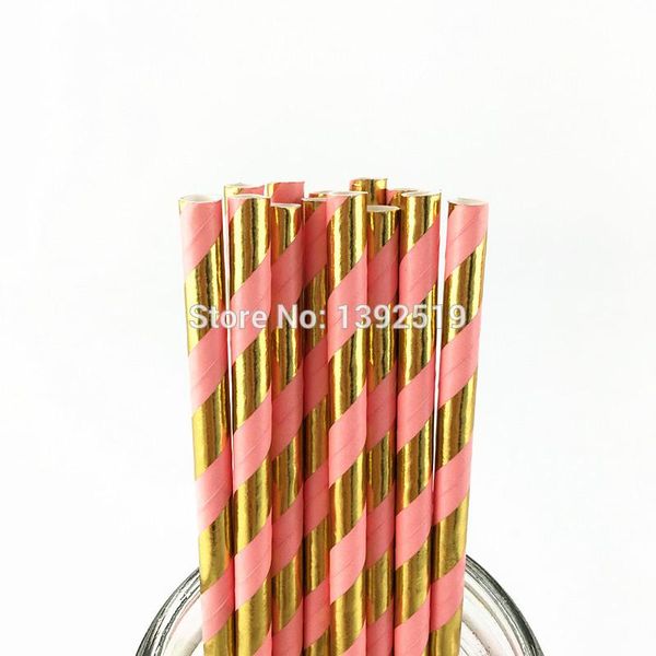 

packaging dinner service 500pcs foil stripe different color mixed party straws eco-friendly & wedding decoration para fiestas