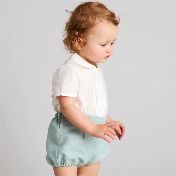 Set di vestiti estivi per ragazzi spagnoli Abbigliamento per neonato Camicia in cotone per neonato + pantaloncini Pantalone Completo per festa di compleanno per bambini 210326