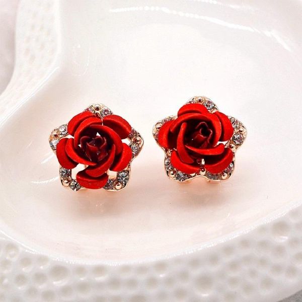 

korea rhinestone rose earrings temperament female five-pointed star europe and the united states joker personality stud, Golden;silver