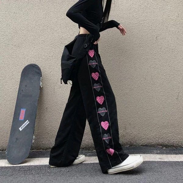 

women's pants & capris 2021 black korean heart print cute girl harajuku trousers female streetwear summer autumn fashion gothic sweatpa, Black;white