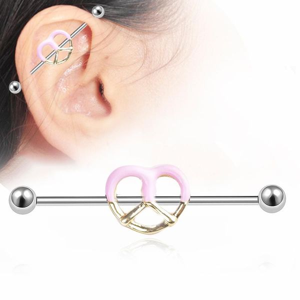 

stud pizza shape barbell earrings stainless steel cartilage bar body piercing jewelry for women m8694, Golden;silver