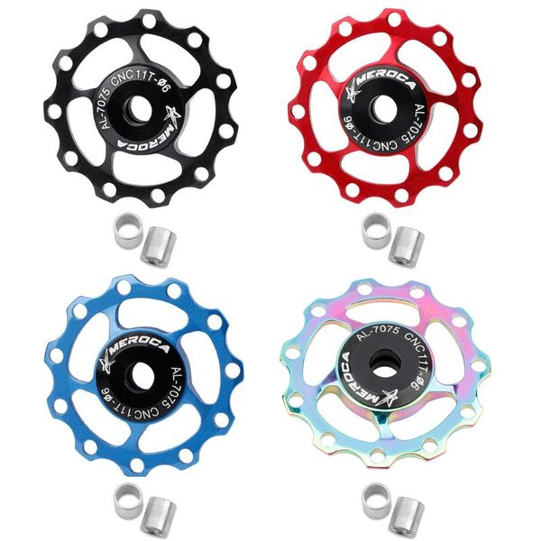 

bike derailleurs meroca 1 pcs 4 color bicycle rear derailleur 11t mtb mountain road bikes pulley roller bearing steering wheel parts