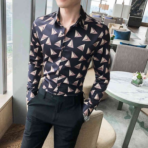 

men's casual shirts british style autumn fingerprint longsleeve long sleeve fine fit all game streetwear night club prom tux q3la, White;black