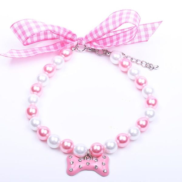 

dog collars & leashes cat pearls necklace collar lovely bone charm pendant pet puppy jewelry accessoried 5 sizes colours
