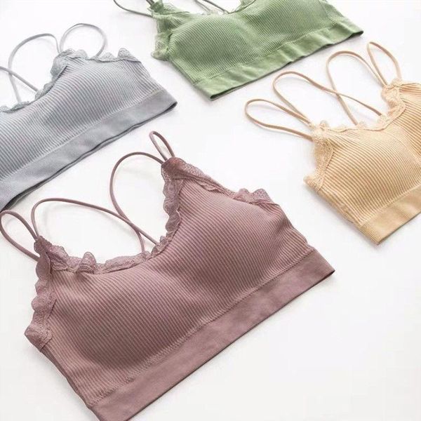 

yoga outfit lace cotton underwear women seamless brelette wireless push up tube summer crop backless bra soft brassiere