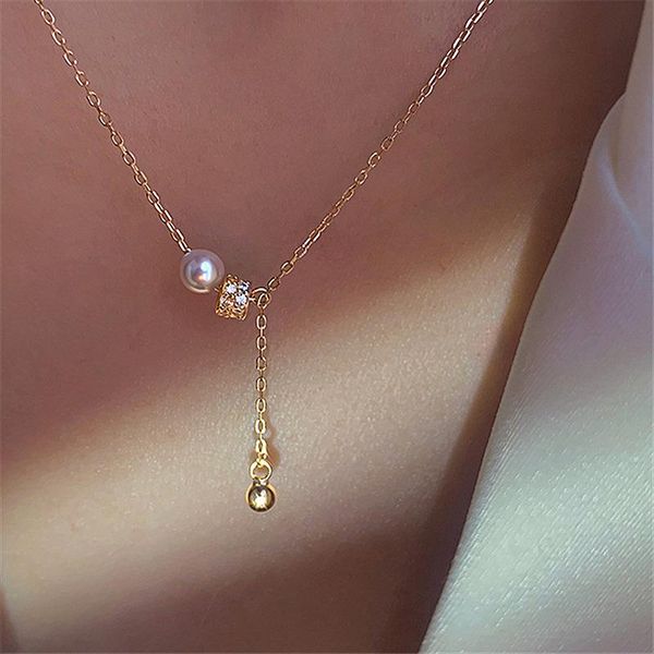 

chains trendy jewelry zircon pearl pendant necklace 2021 design golden plating chain for women party gifts, Silver