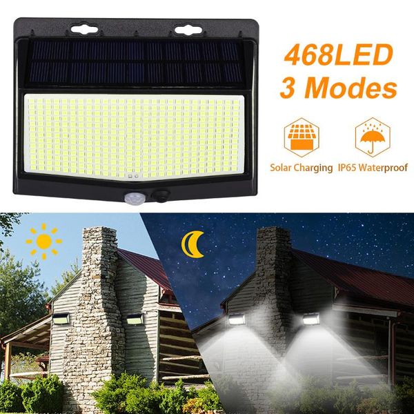 

solar powerd bright 468 led lights ip65 water-proof garden wall lamp pir motion sensor patio yard outdoor street light lawn lamps