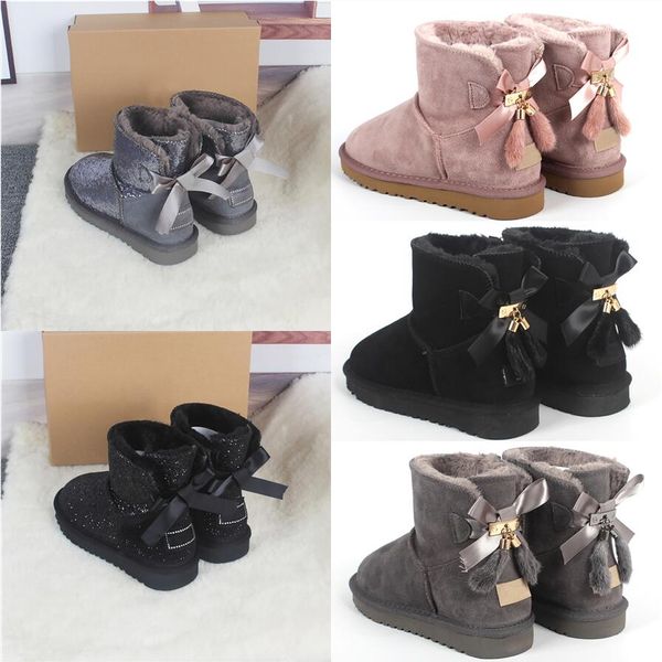 

with box us4 - us14 men's women's shoes winter snow boots classic outdoor australian kids boy girl cute bailey bow short ankle boo, Black