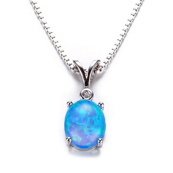 

pendant necklaces multicolor opal oval necklace mystic rainbow stone vintage silver color chain for women charm jewelry