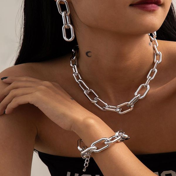 

earrings & necklace simple retro single-layer tassel accessories ins style multi- buckle jewelry set, Silver