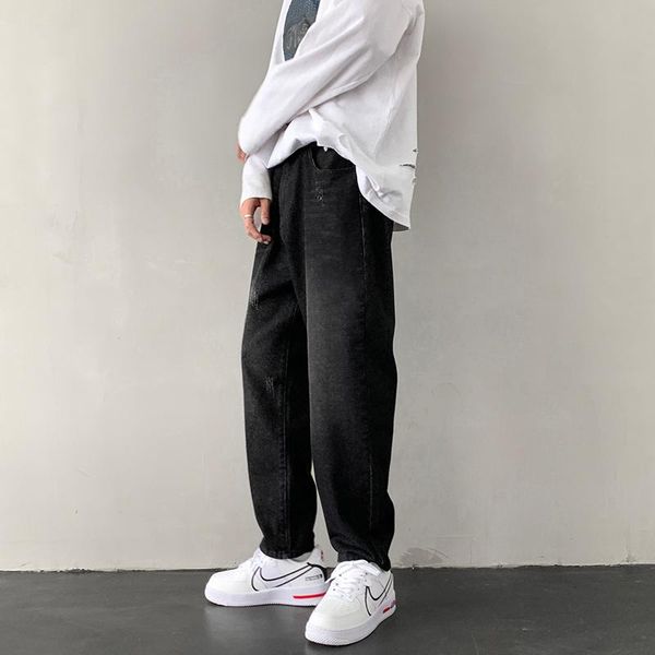 

men's jeans blue black men slim fashion retro baggy streetwear loose hip-hop straight denim trousers mens biker s-2xl