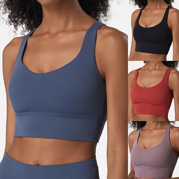 

fitness sports bra women push up solid -proof cross back yoga running gym training workout femme padded underwear crop outfit
