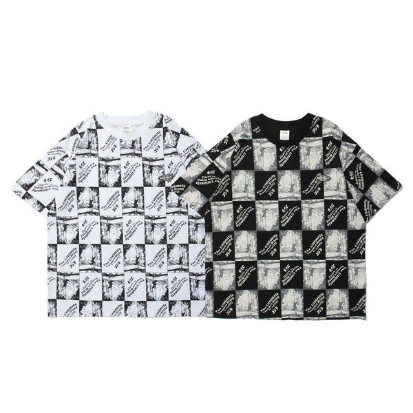 

justfly2021 summer new street style creative full print trendy hip hop men's and women's loose t-shirt, White;black