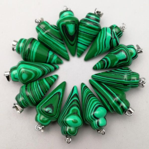 

pendants fashion malachite stone charms circular cone pendulum for jewelry making 12pcs wholesale, Black