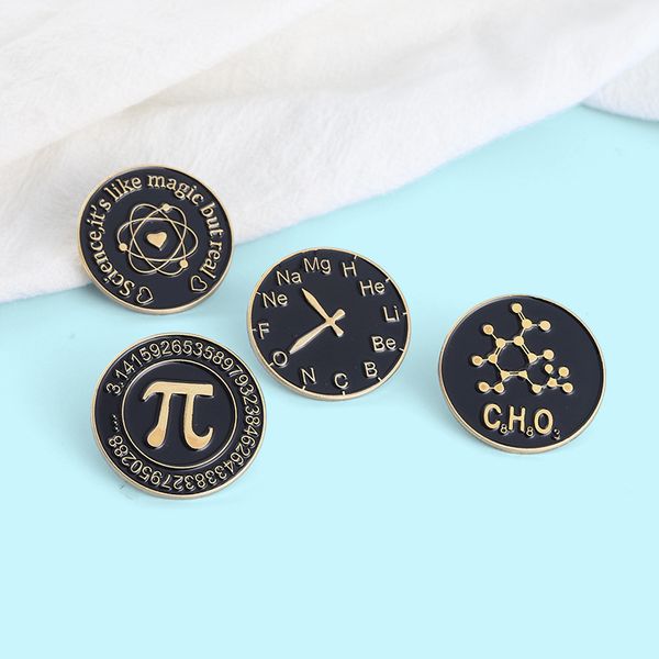 

mathematical pi chemical element equation symbol brooch pins 4pcs/set funny gold plated round alloy enamel brooches for men fashion small gi, Gray