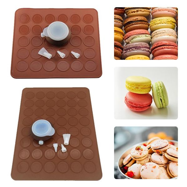 Ferramentas de pastelaria de cozimento 2 pçs / set DIY Molde de macaroon Silicone Macaron Potmat Set Muffin Mold Bolo Decorando ferramenta com bicos