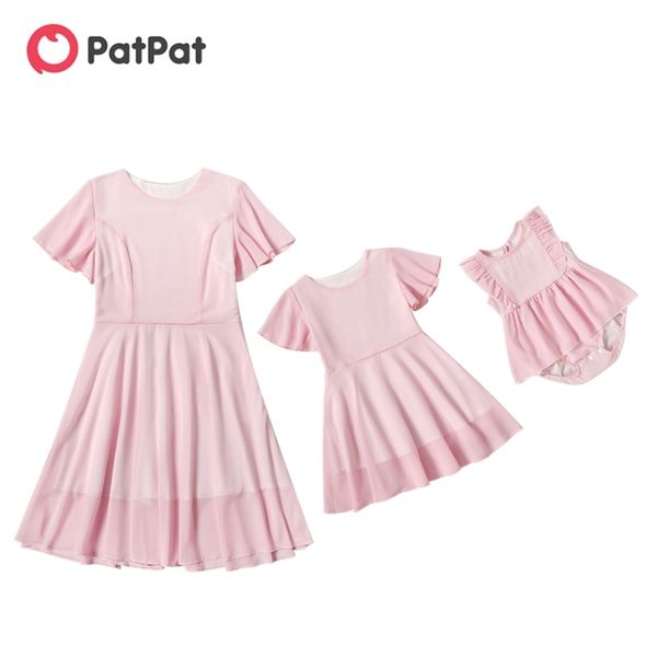

summer solid pink matching dresses for mommy and me 210528, Blue