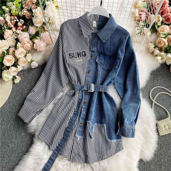 

womens blouse 2021 autumn long sleeve shirt jeans patchwork plaid blouses elegantes blusas para mujer slim shirt dress, White