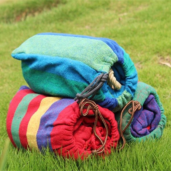 

camp furniture travel camping single double rainbow stripes canvas cotton swing children leisure hammock outdoor wholesale
