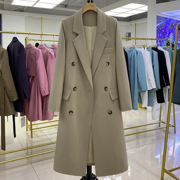 

women's suits & blazers 2021 autumn and winter korean double breasted long suit jacket casual blazer loose temperament windbreaker coat, White;black