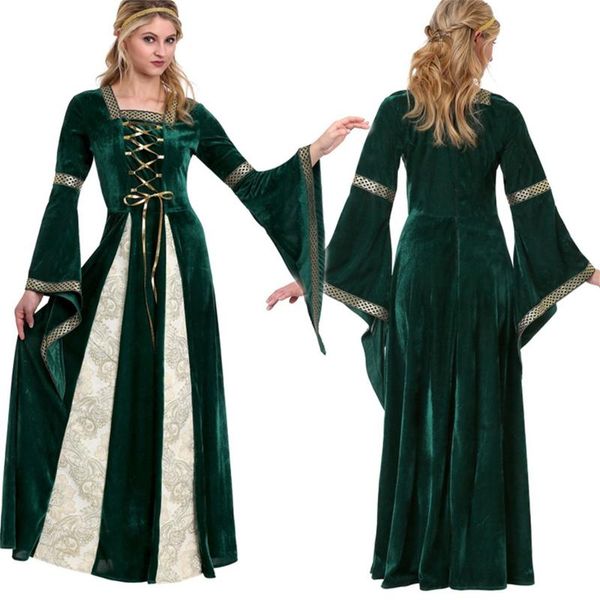 

casual dresses 2021 women gothic medieval dress cosplay costume halloween 2 piece magic witch party princess long vestidos #40, Black;gray