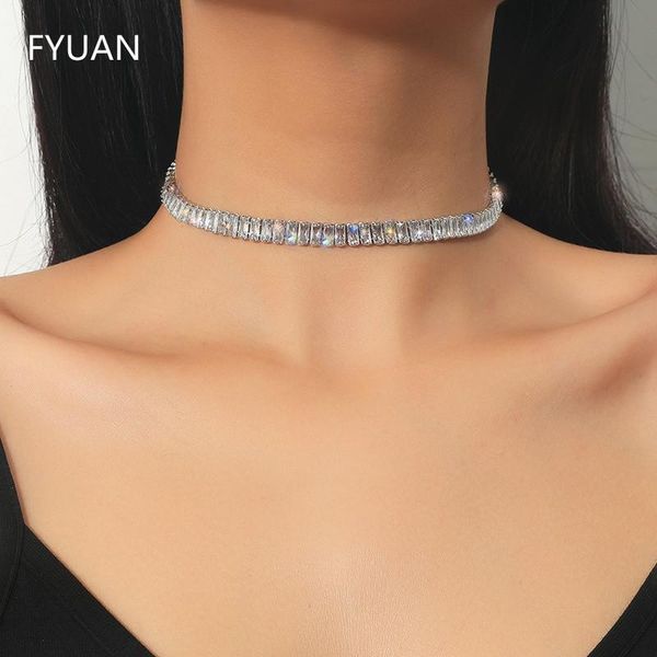 

chokers fyuan simple zircon crystal choker necklaces for women geometric chain statement jewelry, Golden;silver