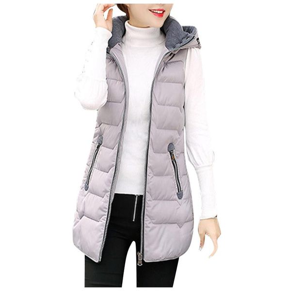 

women's down & parkas 2021 plus size women vest winter jacket pocket hooded coat warm casual cotton long padded female slim waistcoat, Black