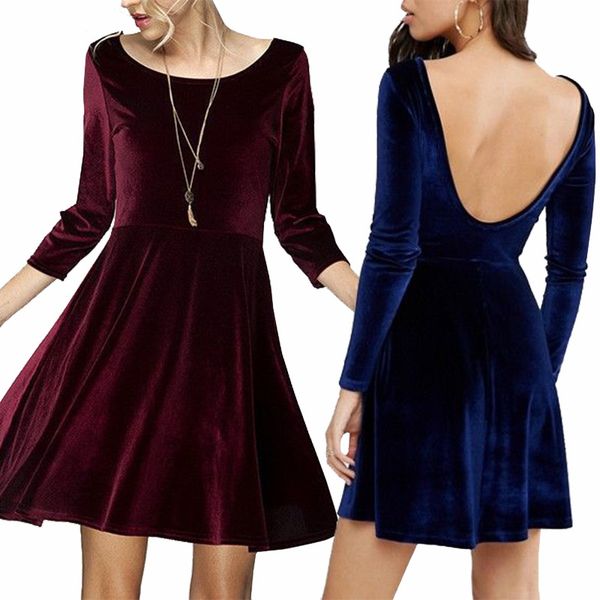 

2021 spring european and american women's wear backless golden velvet long sleeves, Black;gray