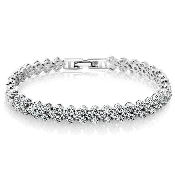 

link, chain bridal wedding zircon bracelet luxury silver-plated crystal bangle for women jewelry girl holiday gift, Black