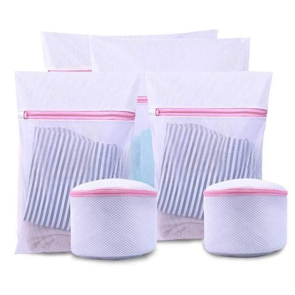 

[lot of 6] linen net - pink wash bag with zipper-super / closure laundry bags
