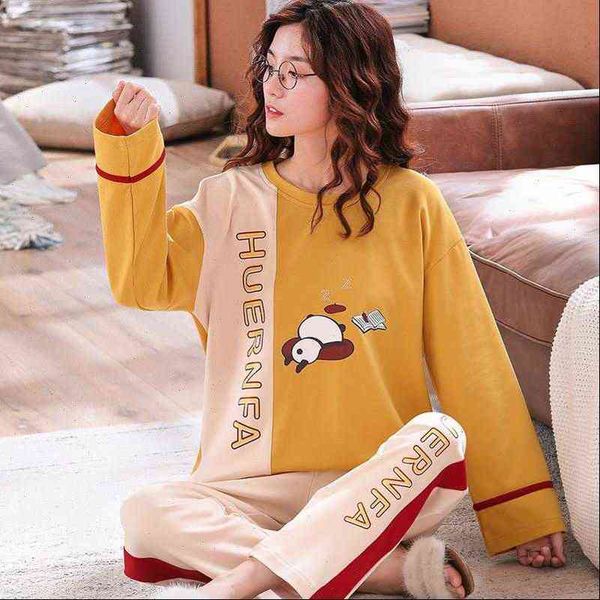 

pajamas set cute cartoon autumn women sleepwear winter fashion printed long sleeve casual homewear female, Black;red