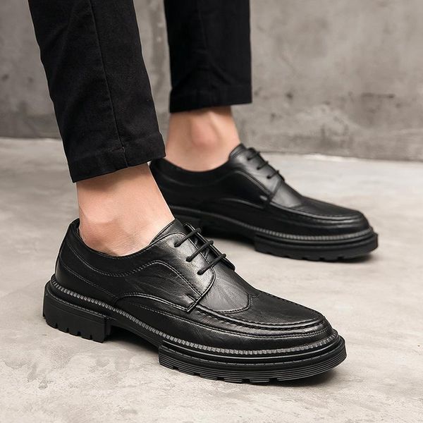 

dress shoes zeekson leather men's casual korean trend business british style oxford breathable increased, Black