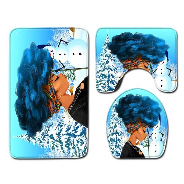 

bath mats black girl toilet three-piece set floor mat bathroom rug decor