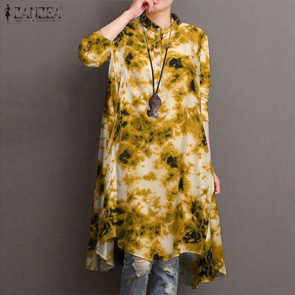 

autumn blouse fashion long zanzea women casual sleeve printed shirts female plus size vestidos robe chemise tunic women's blouses &, White