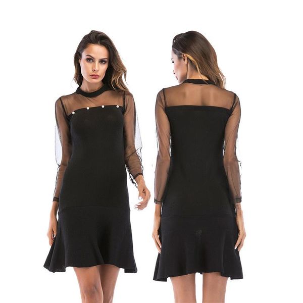 

casual dresses women bodycon dress bandage mesh club party fishtail, Black;gray