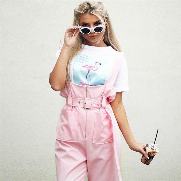 

women's jumpsuits & rompers batoneur shoulder strapes zipper pockets wide leg pants pink solid jumpsuit autumn winter arrivals fashion, Black;white