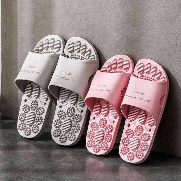 

foot massage slippers women summer home indoor bathroom anti-slip sandals l couple slides men's flip flops pvc women shoes y220214, Black