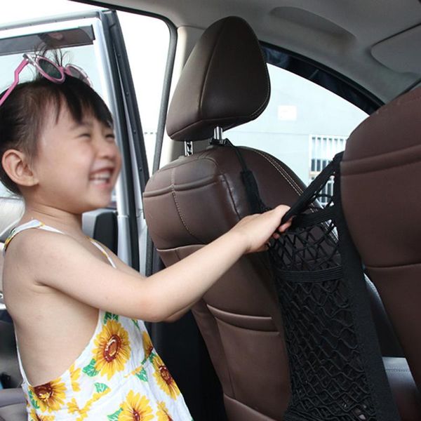 

car organizer pocket with 4 plastic hooks cargo net 30 x 25 cm seat