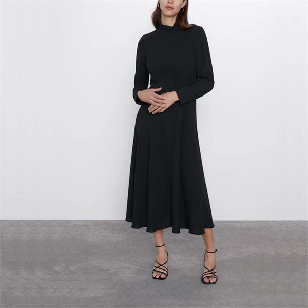 

autumn women dress casual solid color slim vestidos 210430, Black;gray