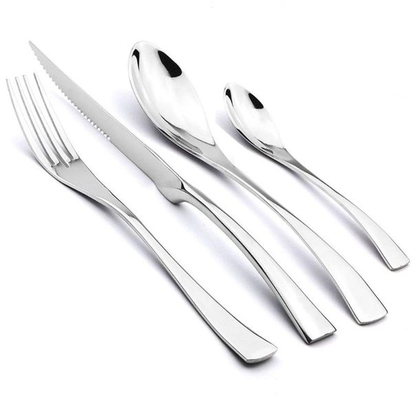

dinnerware sets 24 pcs shiny black cutlery set stainless steel sharp steak dinner tableware knives forks scoops silverware