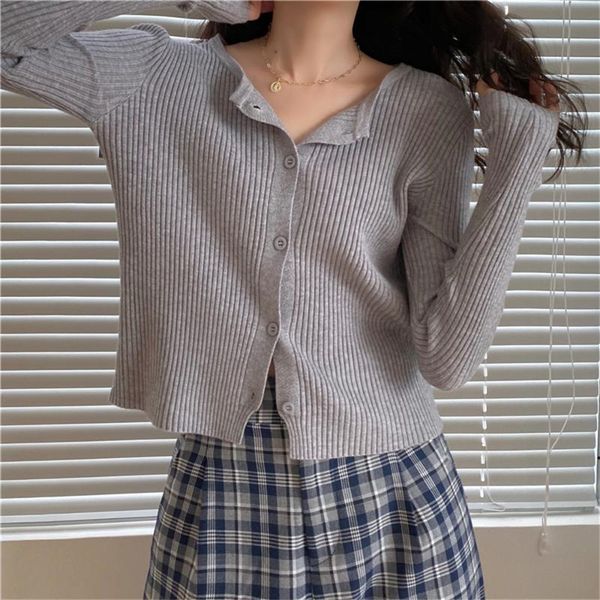

women's knits & tees 2021 elastic high waist sweaters cardigans chic elegant office lady autumn full sleeves fashion femme, White