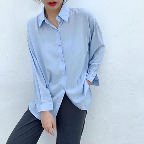 

spring autumn korea fashion women long sleeve loose shirts all-matched casual turn-down collar solid blouses s82 women's &, White