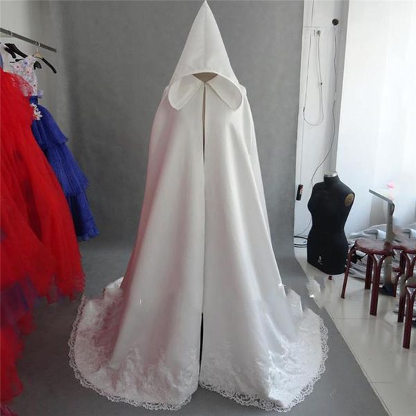 

bridal veils muslim wedding cape a-line appliqued lace satin for long white hooded arabic, Black