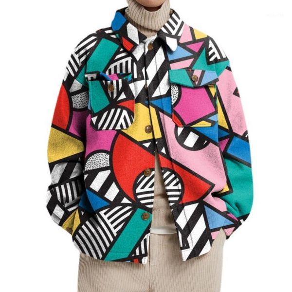 

men's vests casual coat loose shirt for youth autumn spring mens clothing geometric printing breasted men jacket my467, Black;white