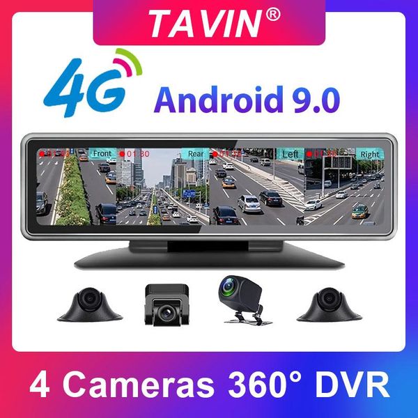 

11.26 inch android 9.0 car dvr 4g dash cam full hd1080p video recorder registrator gps wifi 4 cameras dvrs
