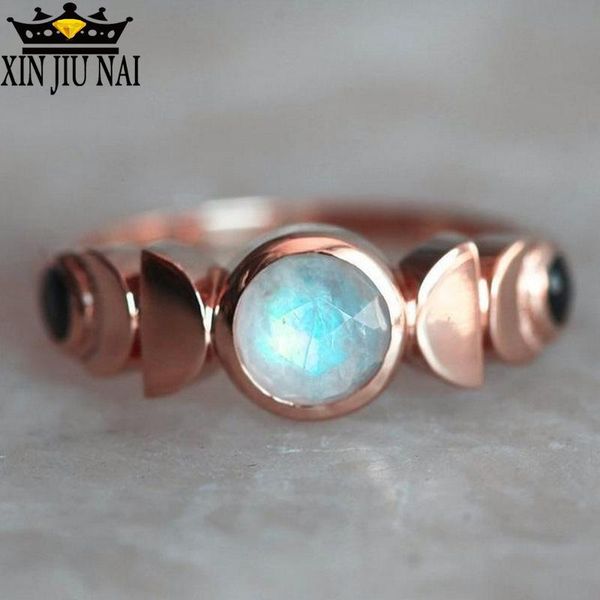 

cluster rings 925 anillos silver fashion 18k rose gold moon shape rainbow gemstone ring emerald wholesale lots bulk diamond, Golden;silver