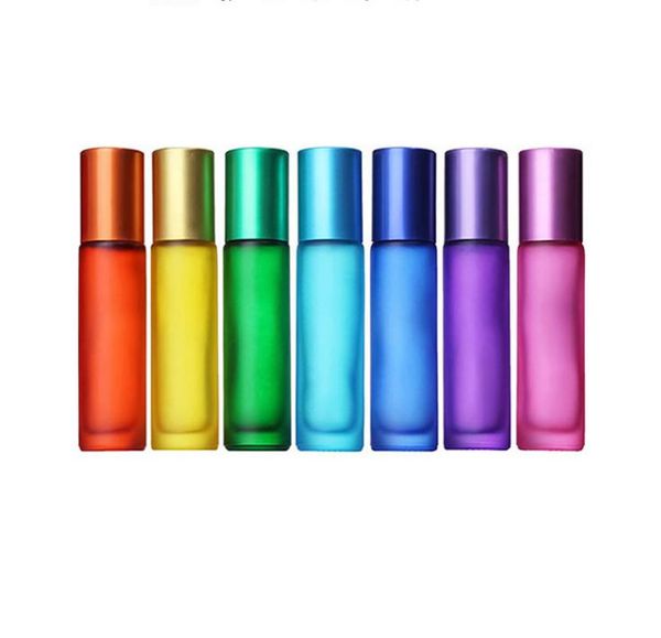 

10ml empty glass perfume bottle with stainless steel roller ball mini portable travel colorful essential oil container